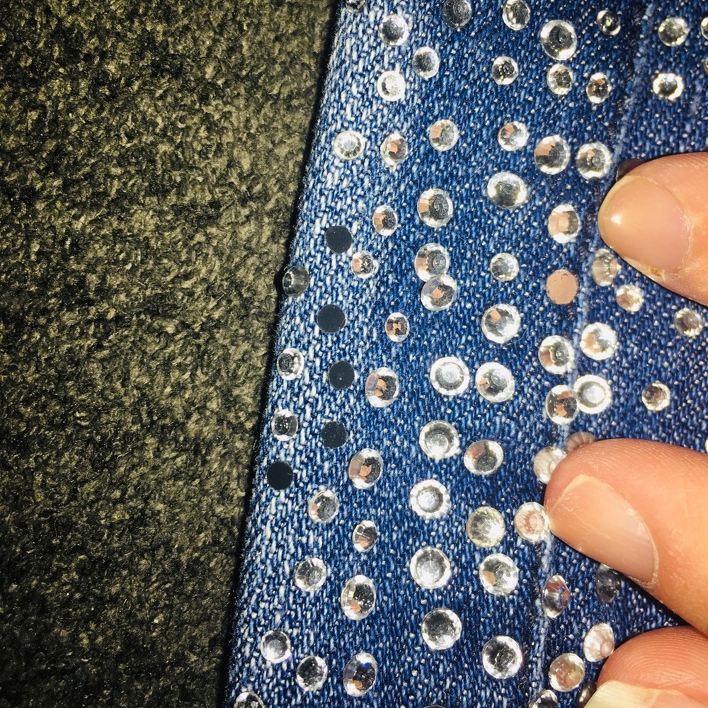 Truce rhinestone jean mini skirt